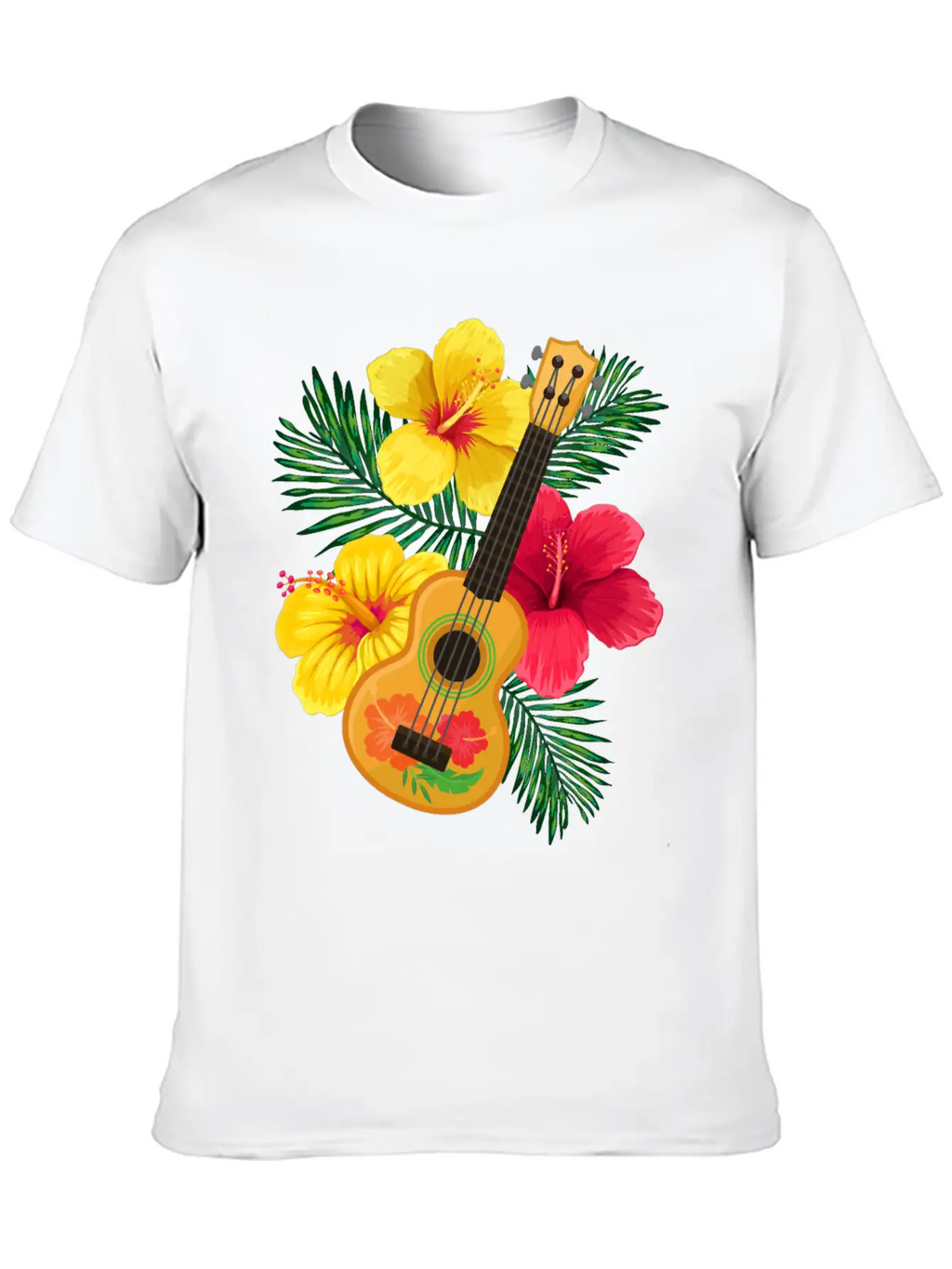 Hawaii Ukulele And Hibiscus Flowers Summer Classic Cotton Tee – Unisex Comfort For Any Season