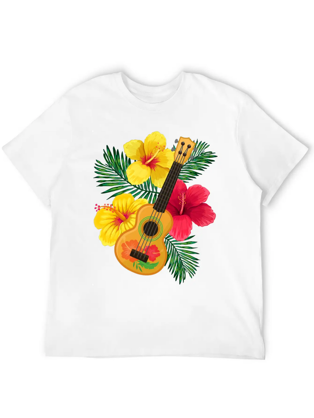 Hawaii Ukulele And Hibiscus Flowers Summer Classic Cotton Tee – Unisex Comfort For Any Season