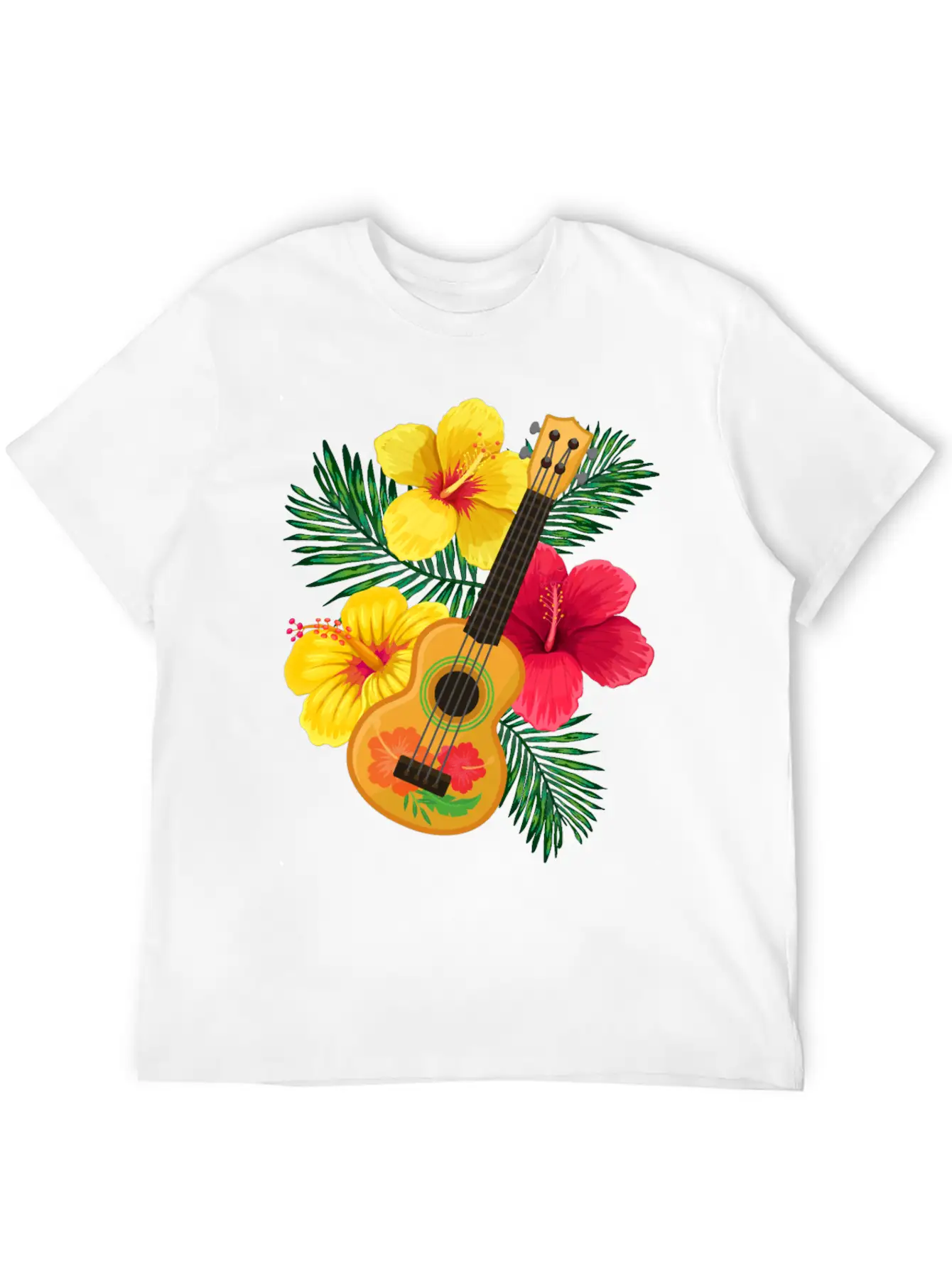 Hawaii Ukulele And Hibiscus Flowers Summer Classic Cotton Tee – Unisex Comfort For Any Season