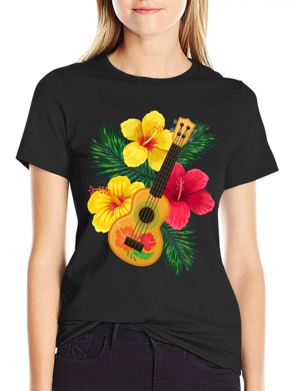 Hawaii Ukulele And Hibiscus Flowers Summer Classic Cotton Tee – Unisex Comfort For Any Season