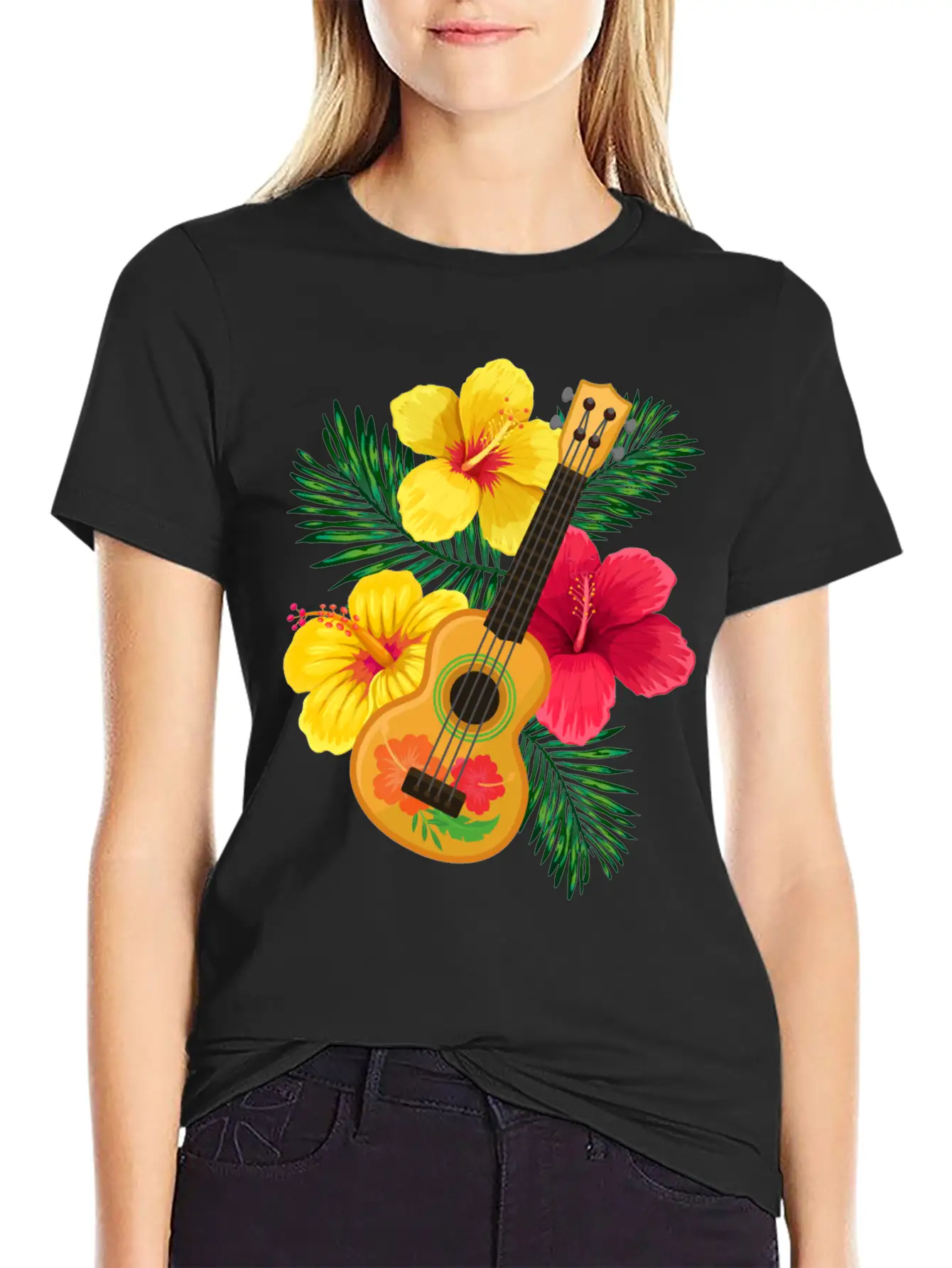 Hawaii Ukulele And Hibiscus Flowers Summer Classic Cotton Tee – Unisex Comfort For Any Season