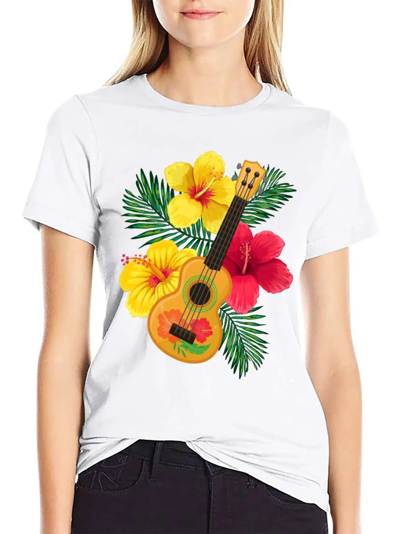 Hawaii Ukulele And Hibiscus Flowers Summer Classic Cotton Tee – Unisex Comfort For Any Season