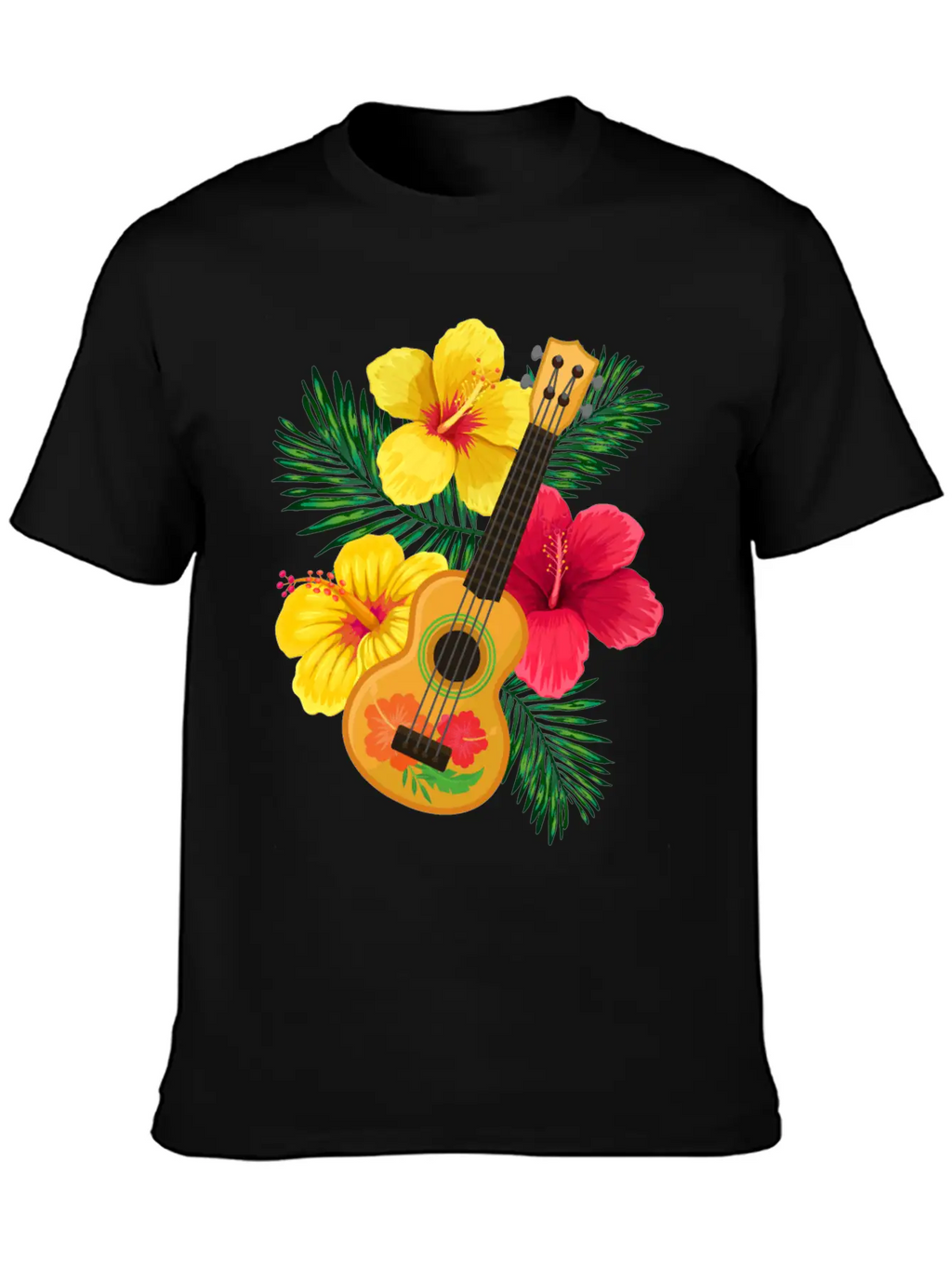 Hawaii Ukulele And Hibiscus Flowers Summer Classic Cotton Tee – Unisex Comfort For Any Season