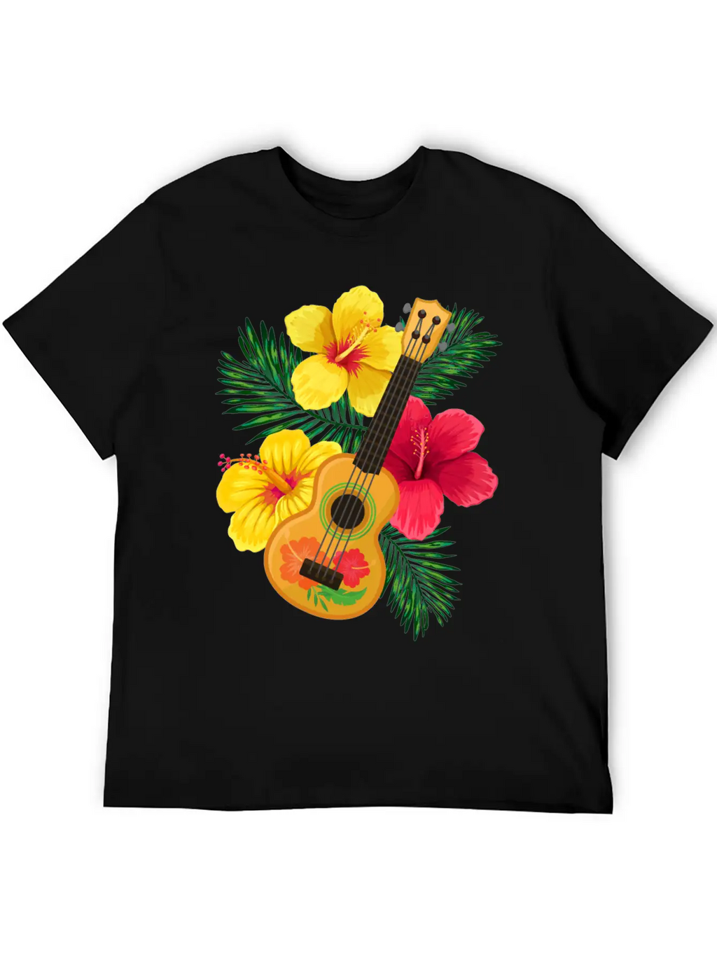 Hawaii Ukulele And Hibiscus Flowers Summer Classic Cotton Tee – Unisex Comfort For Any Season