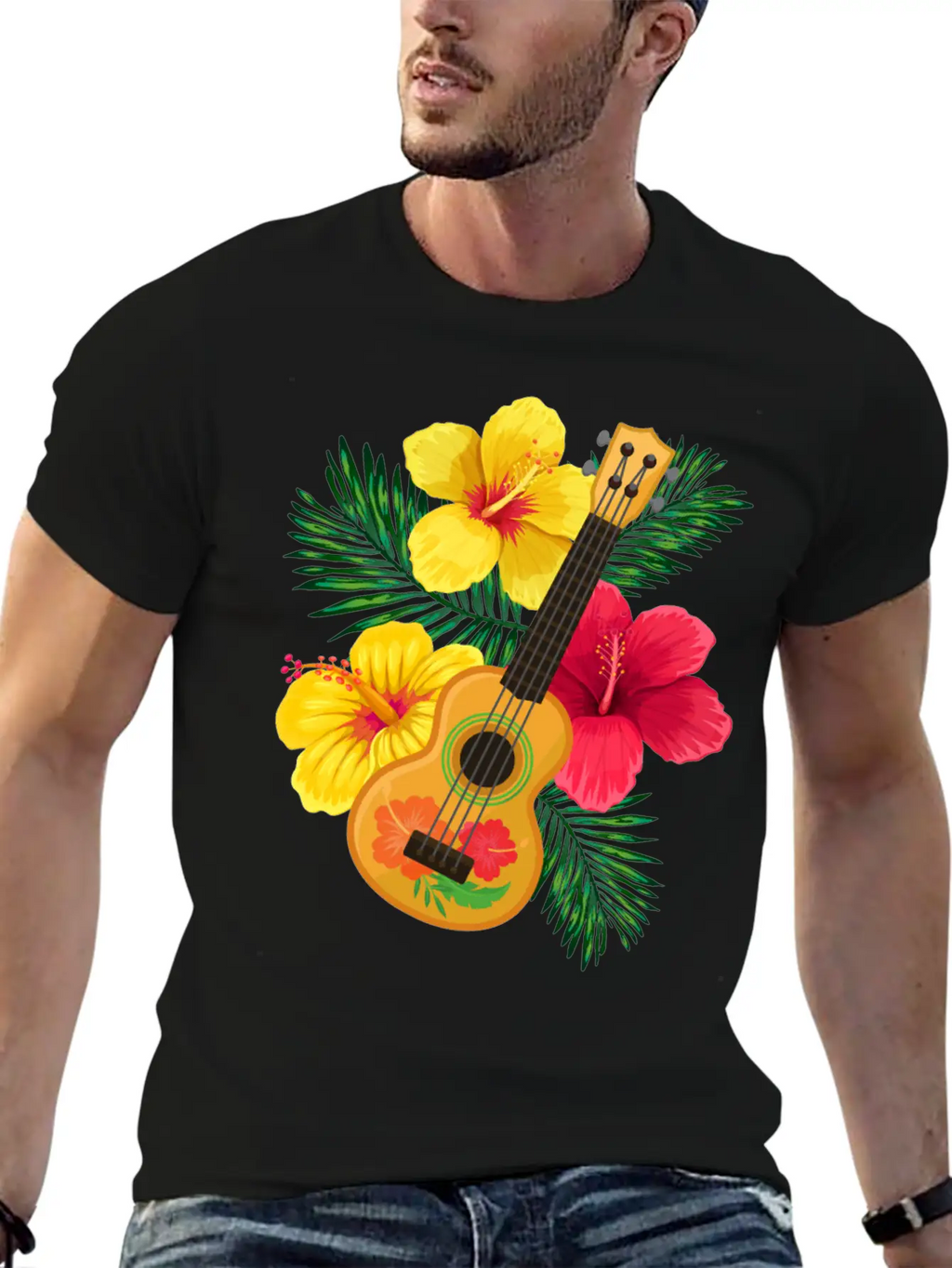 Hawaii Ukulele And Hibiscus Flowers Summer Classic Cotton Tee – Unisex Comfort For Any Season