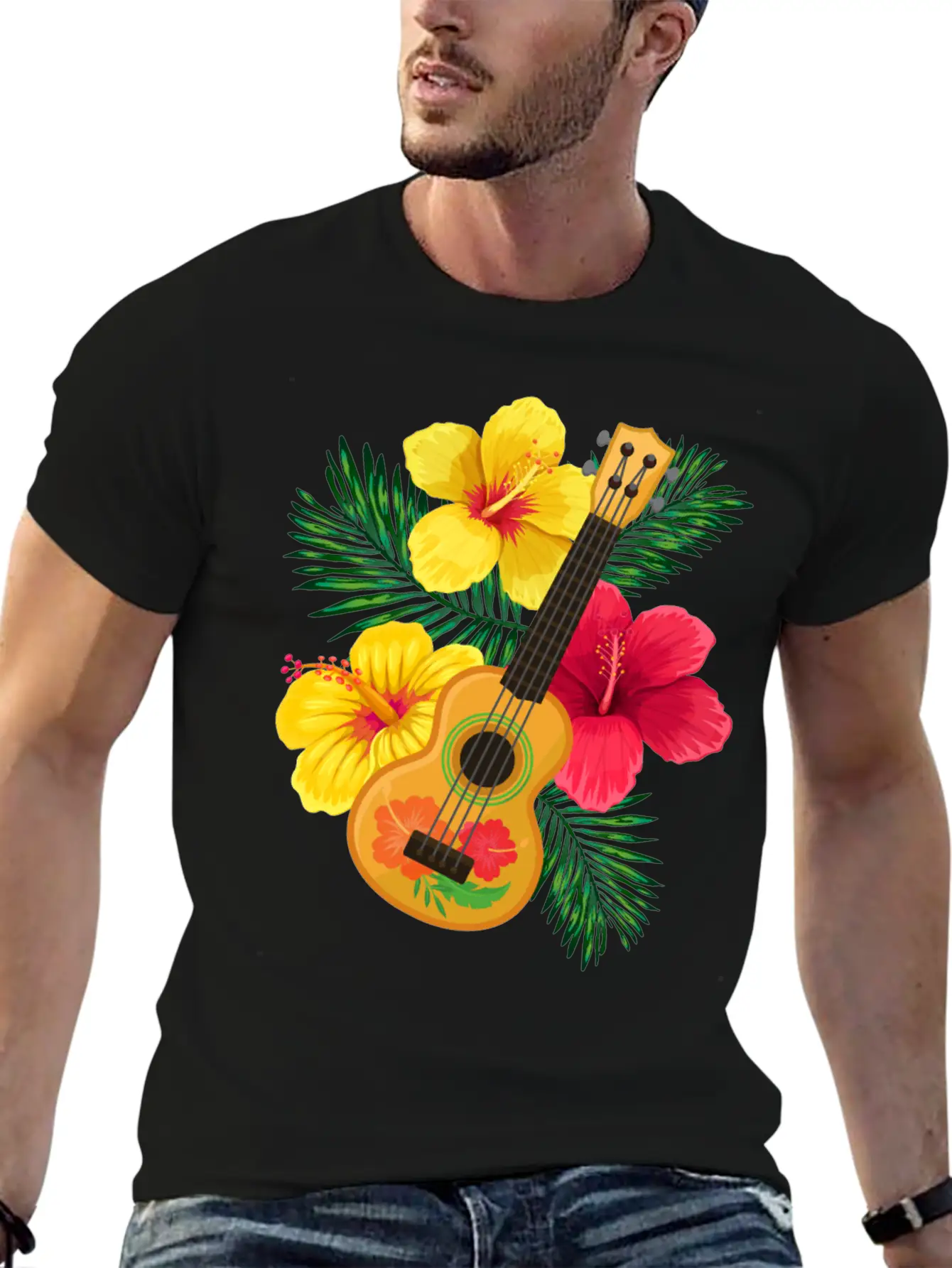 Hawaii Ukulele And Hibiscus Flowers Summer Classic Cotton Tee – Unisex Comfort For Any Season