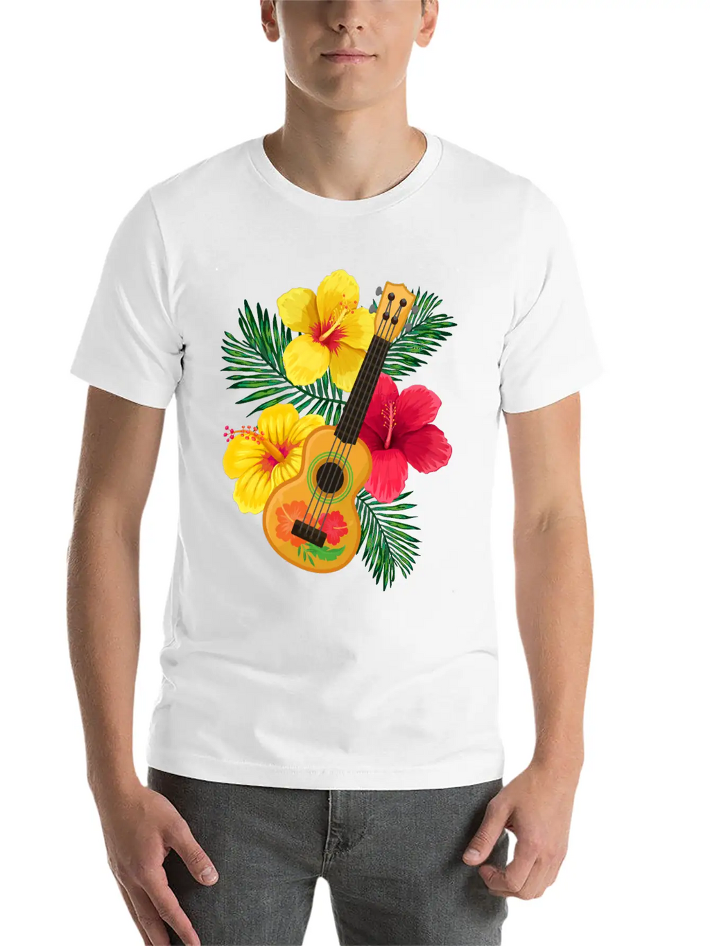 Hawaii Ukulele And Hibiscus Flowers Summer Classic Cotton Tee – Unisex Comfort For Any Season