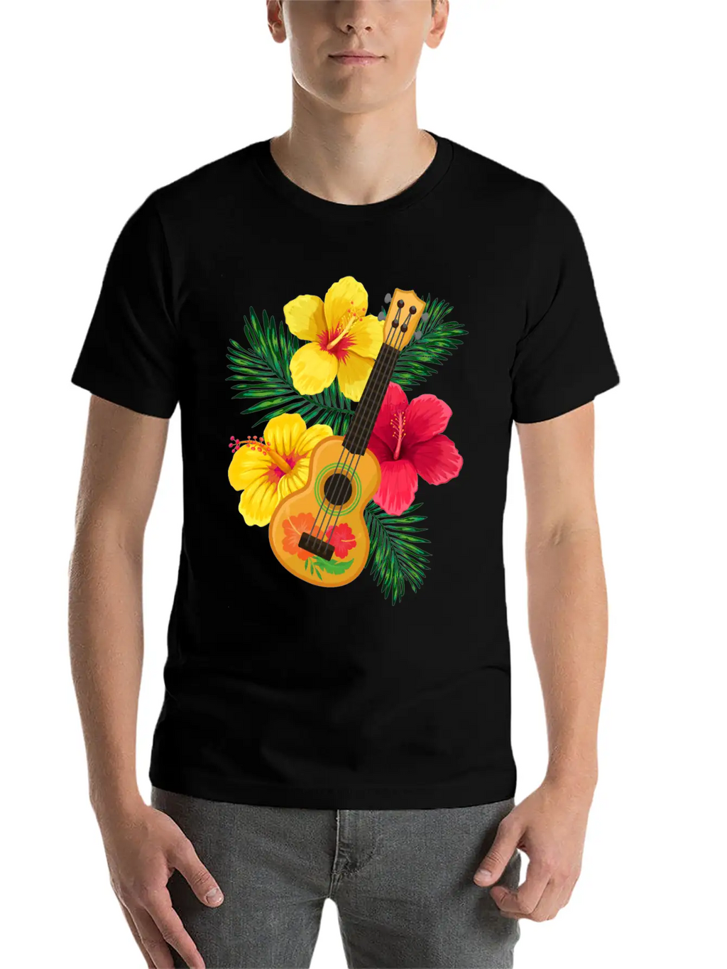 Hawaii Ukulele And Hibiscus Flowers Summer Classic Cotton Tee – Unisex Comfort For Any Season