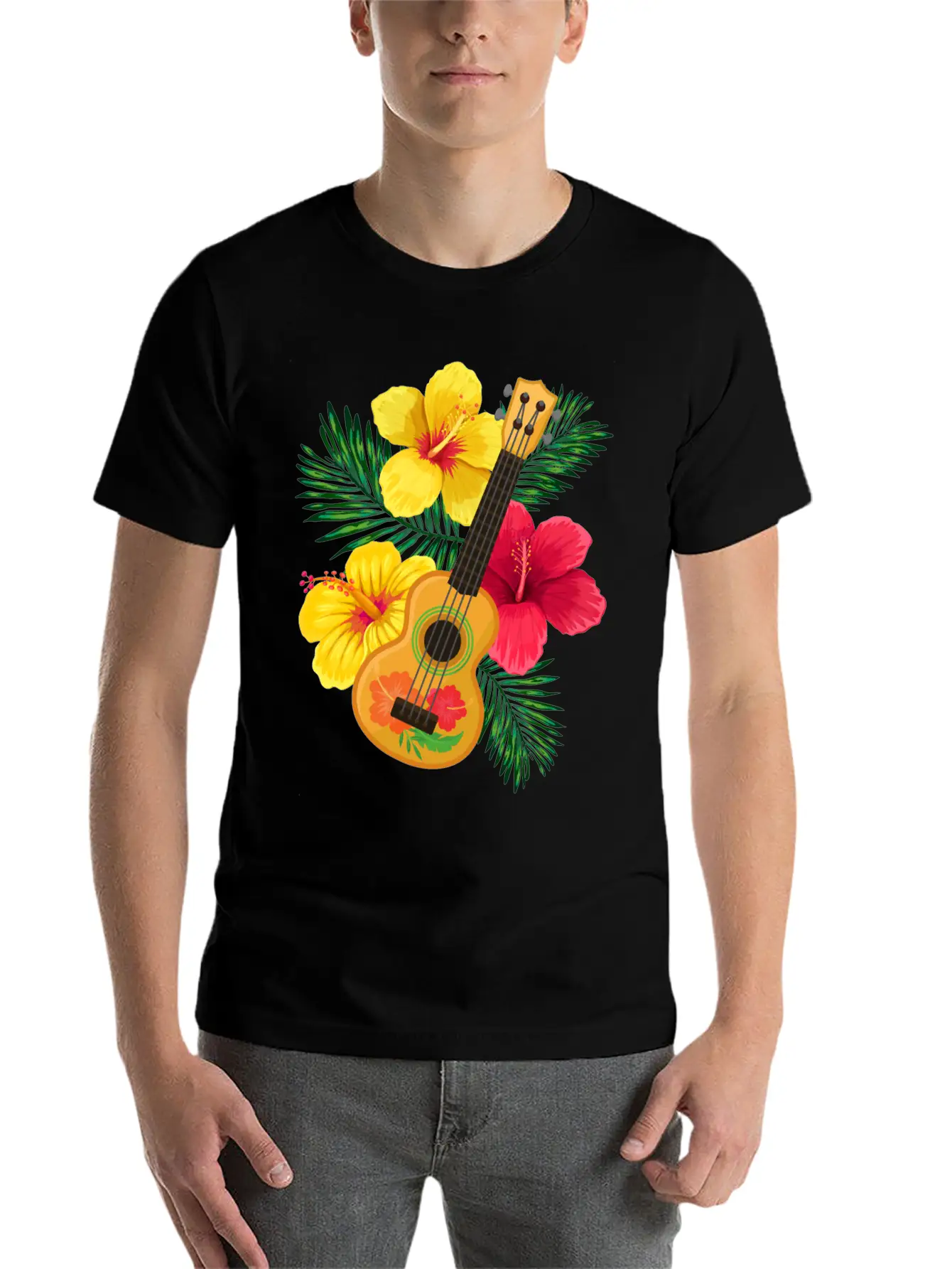 Hawaii Ukulele And Hibiscus Flowers Summer Classic Cotton Tee – Unisex Comfort For Any Season
