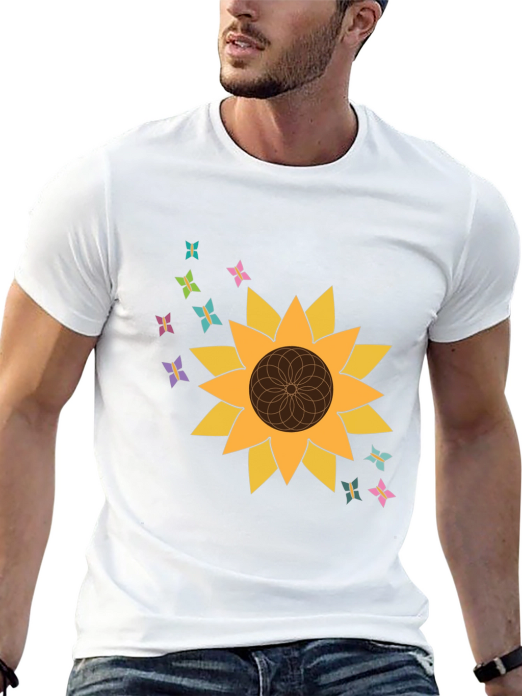 Sunflower Butterfly Graphic Tee - Stylish Black T-Shirt