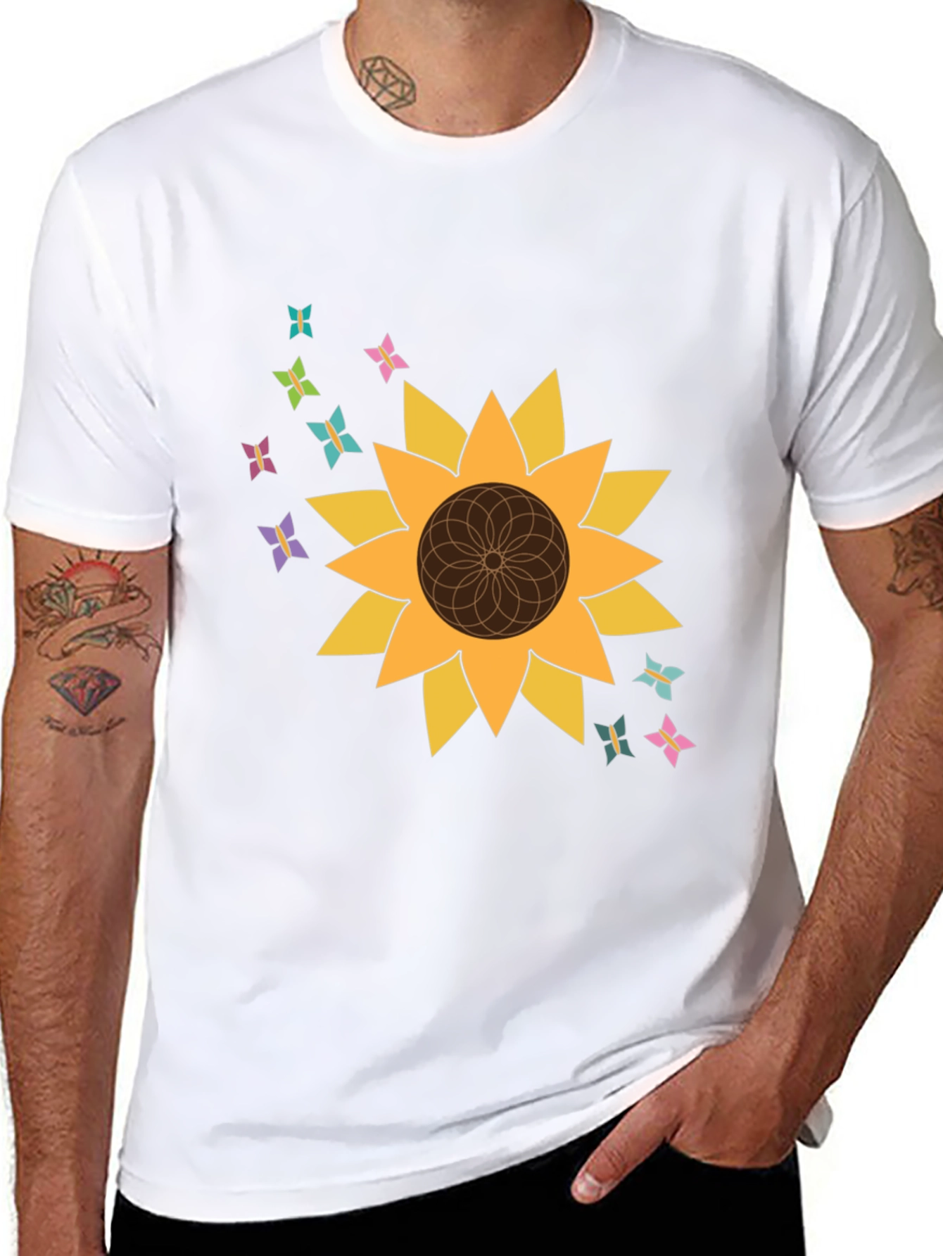 Sunflower Butterfly Graphic Tee - Stylish Black T-Shirt