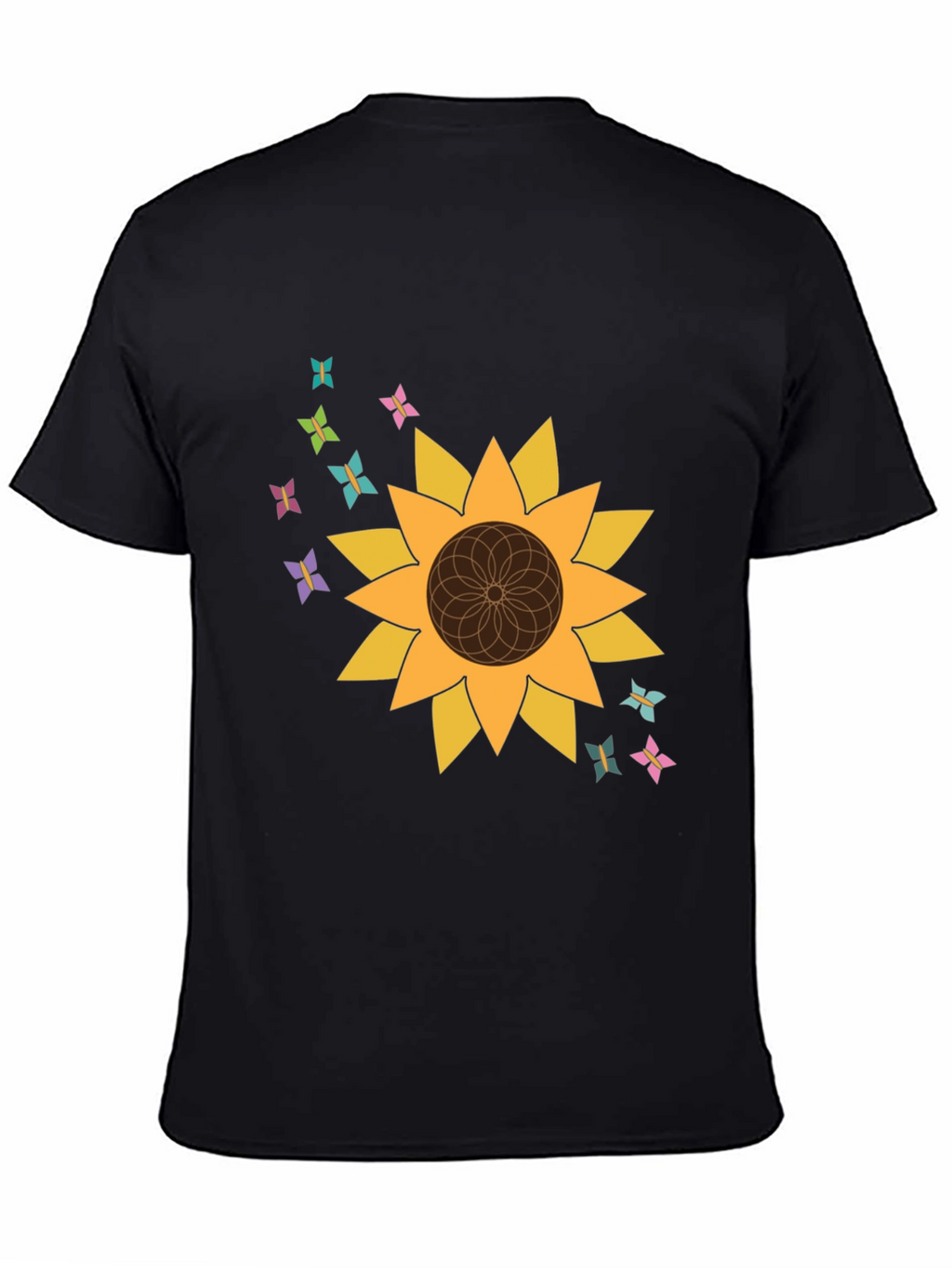 Sunflower Butterfly Graphic Tee - Stylish Black T-Shirt