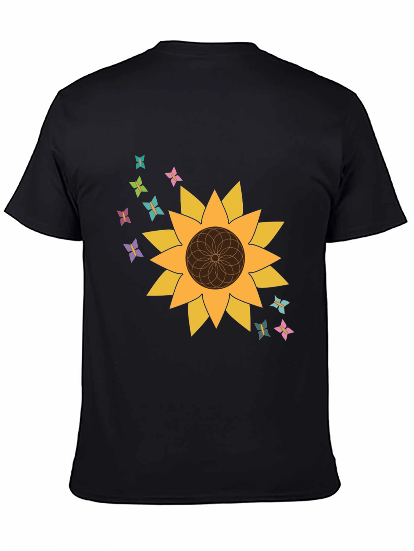 Sunflower Butterfly Graphic Tee - Stylish Black T-Shirt