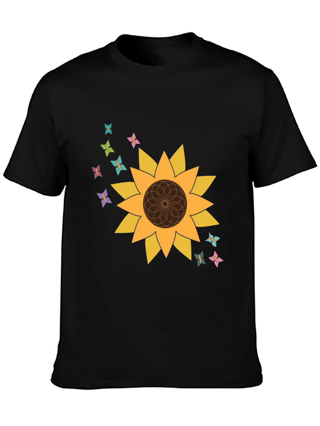 Sunflower Butterfly Graphic Tee - Stylish Black T-Shirt