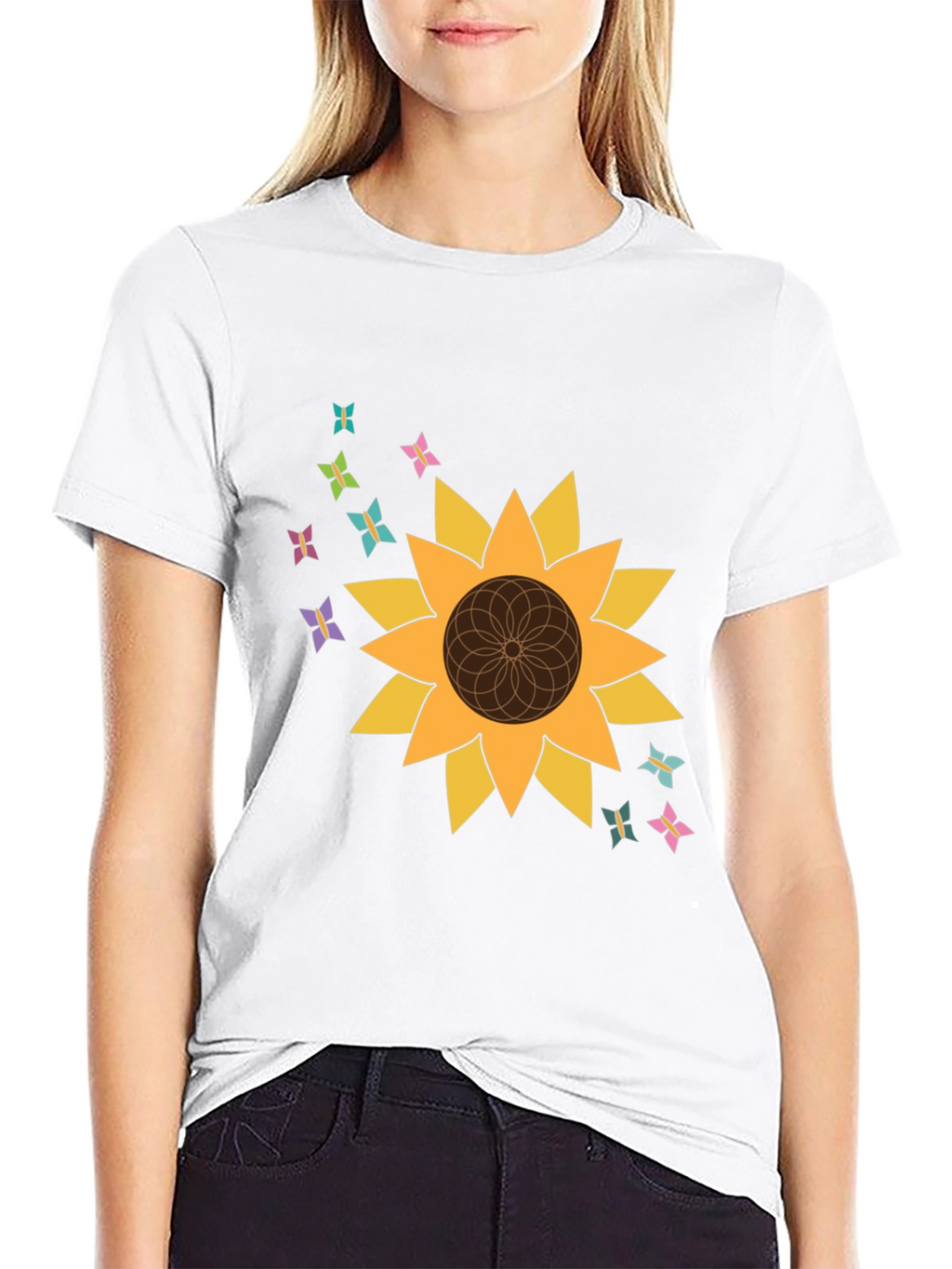 Sunflower Butterfly Graphic Tee - Stylish Black T-Shirt