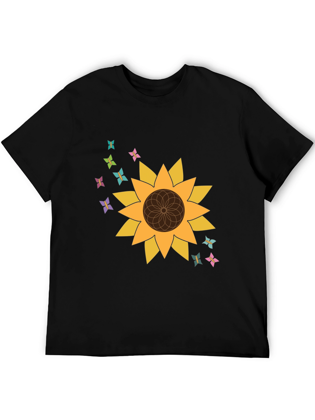 Sunflower Butterfly Graphic Tee - Stylish Black T-Shirt