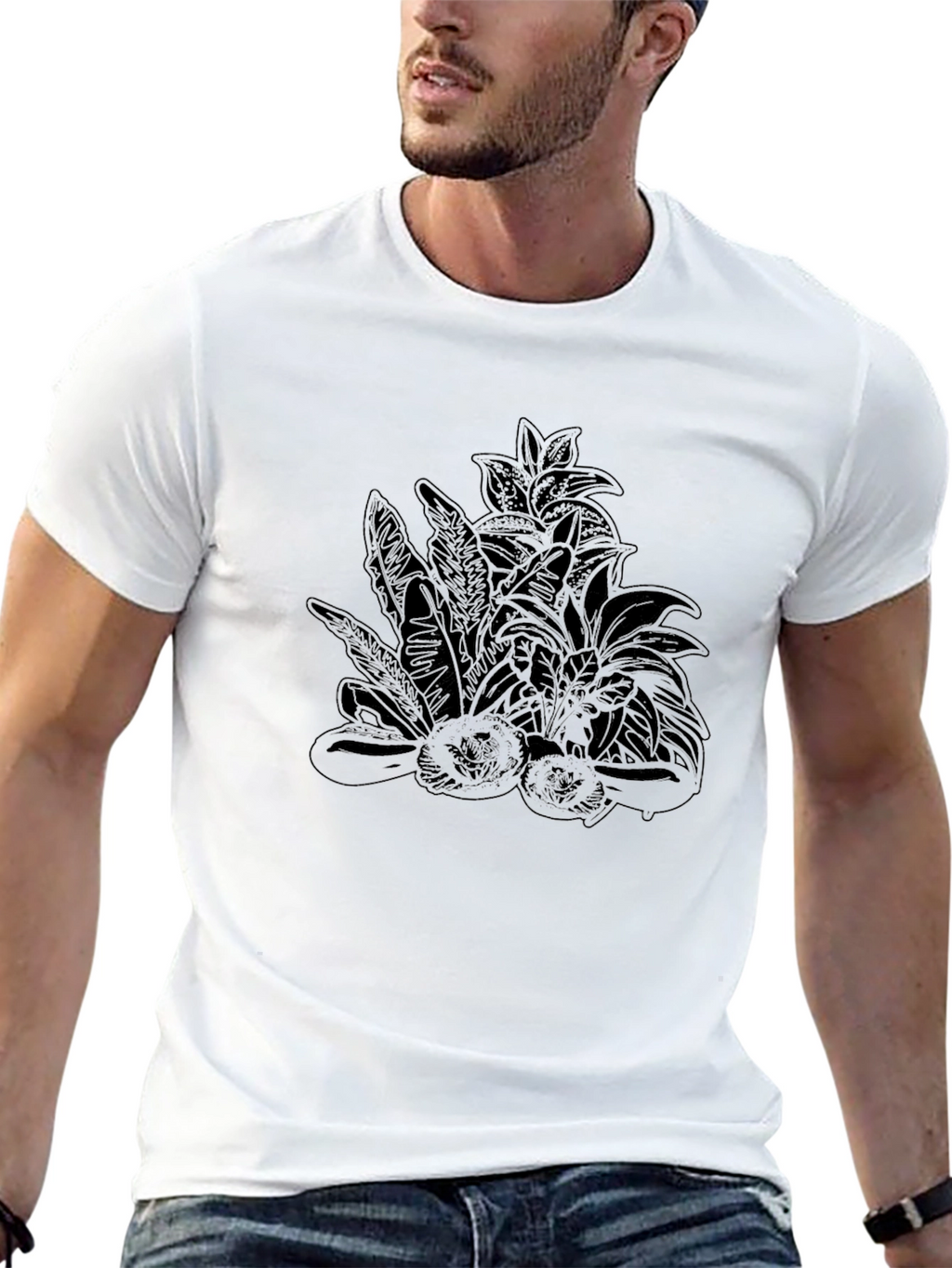 Botanical Print Black T-Shirt