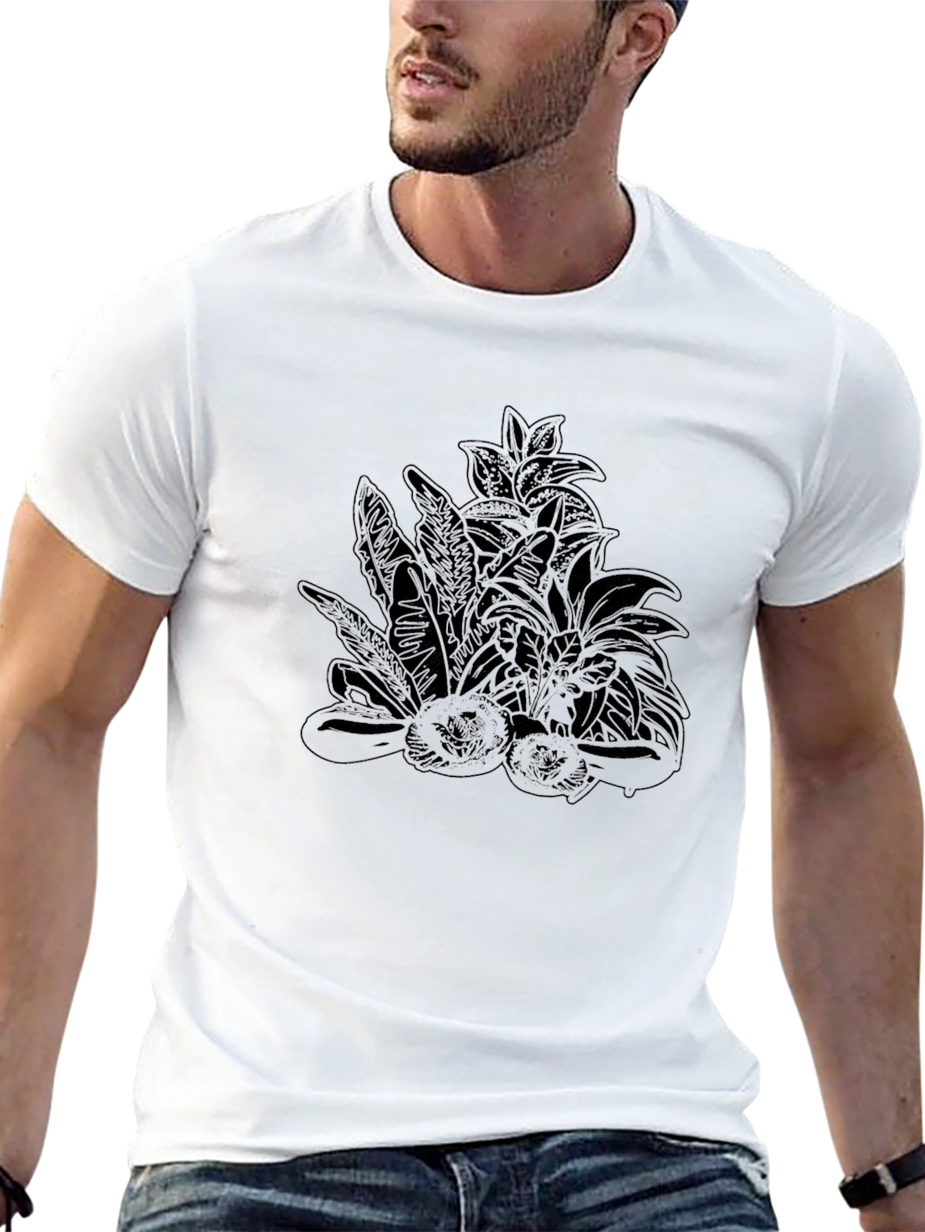 Botanical Print Black T-Shirt