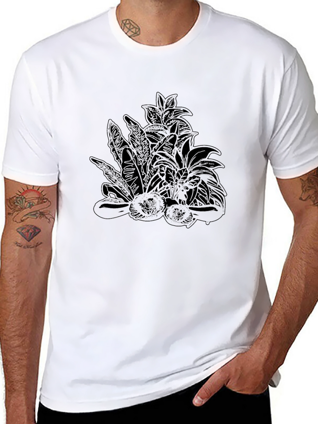 Botanical Print Black T-Shirt