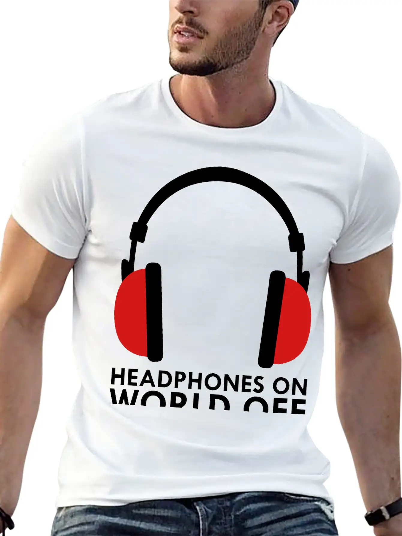 Headphones On World Off Music Unisex Casual T-Shirt – Clean Design For Daily Comfort