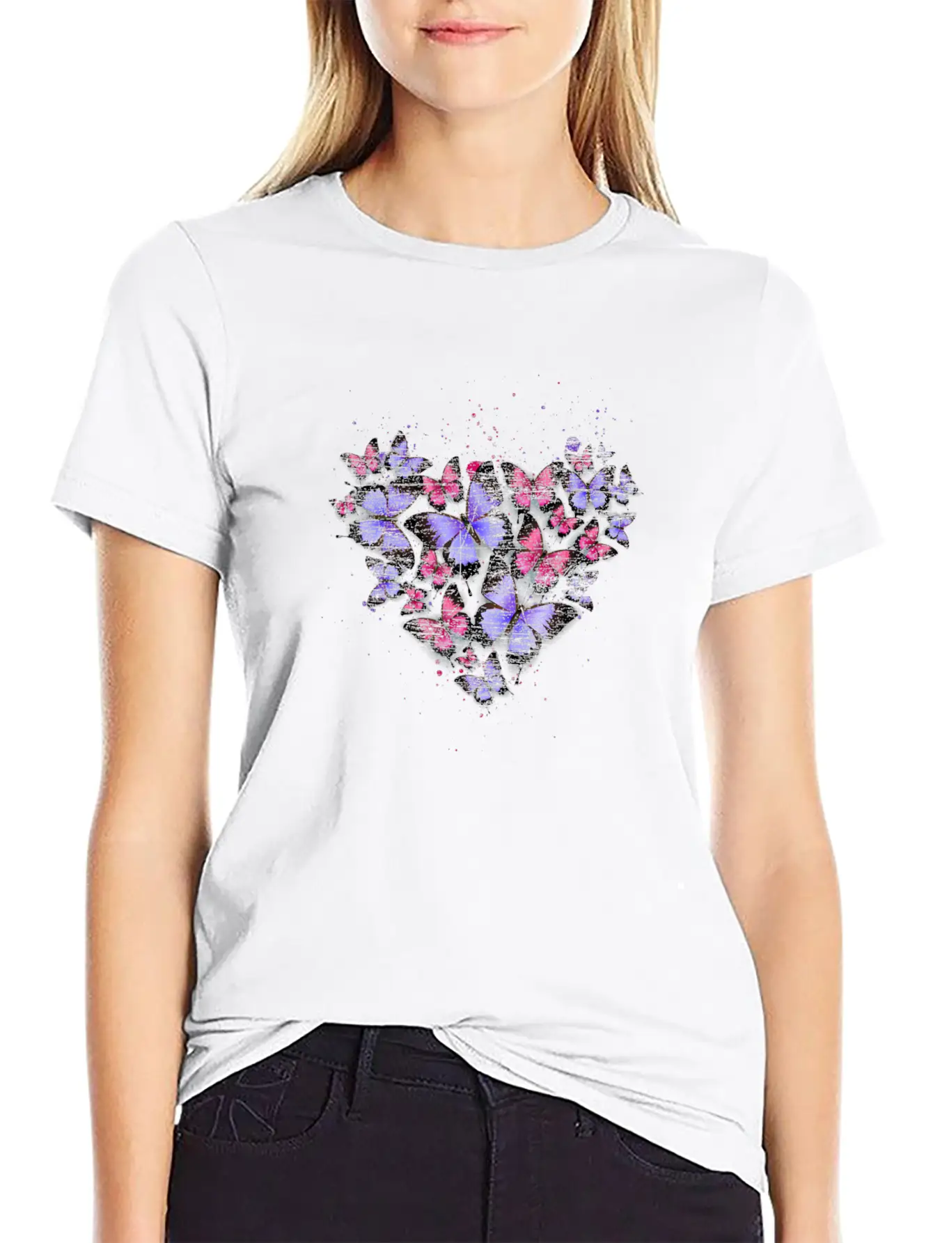 Heart Colorful Butterfly Unisex Casual T-Shirt – Clean Design For Daily Comfort
