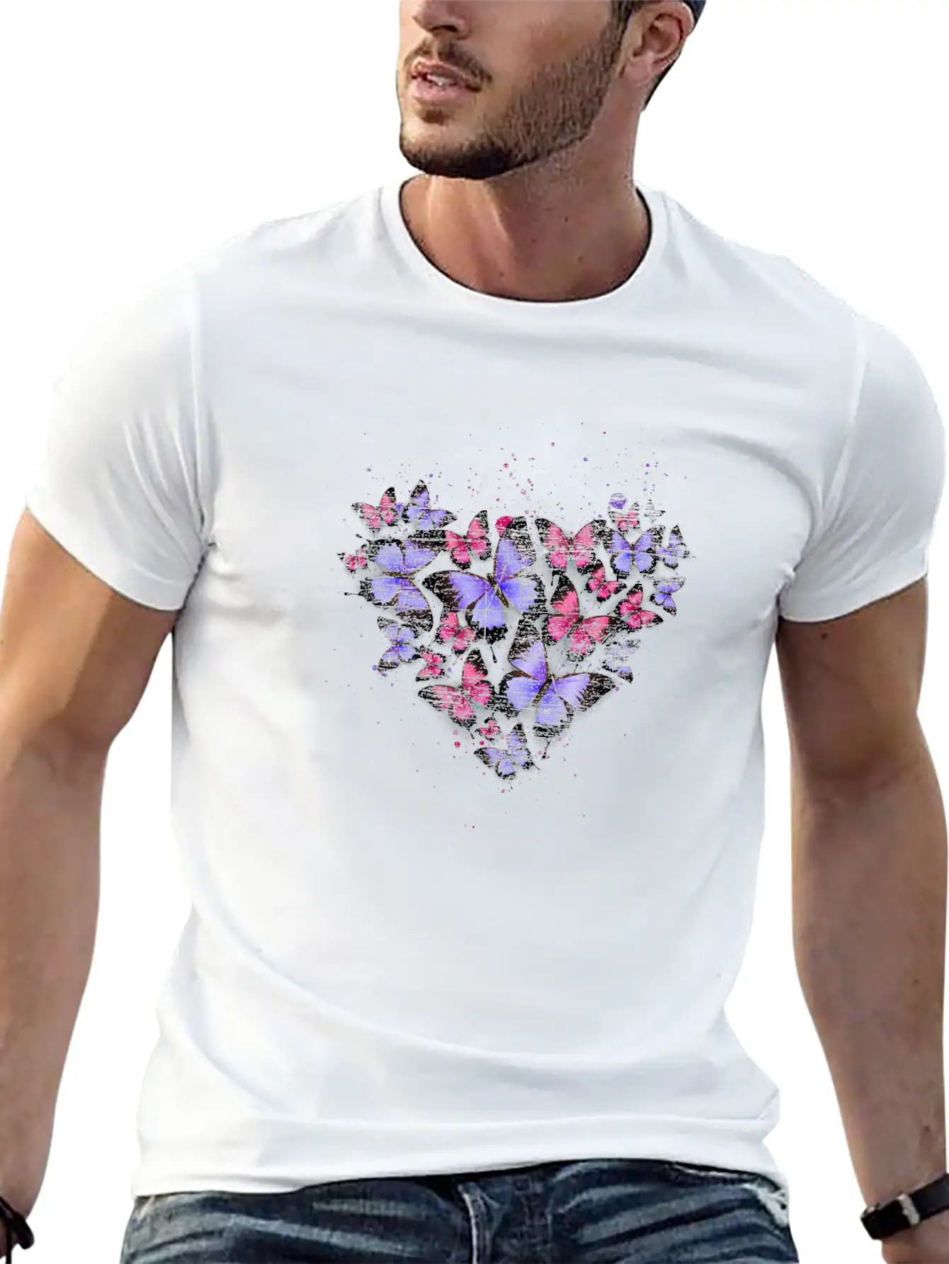 Heart Colorful Butterfly Unisex Casual T-Shirt – Clean Design For Daily Comfort