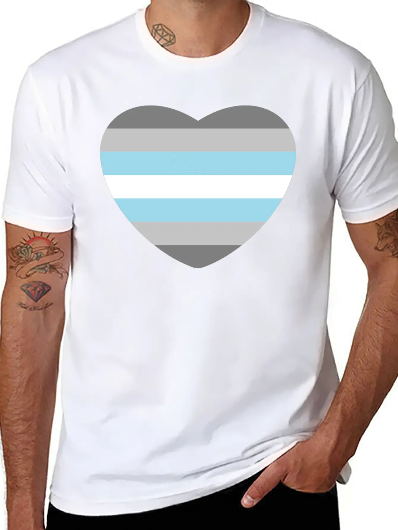 Heart With Demiboy Flag Essential Cotton Tee For Daily Outfits – Unisex Style
