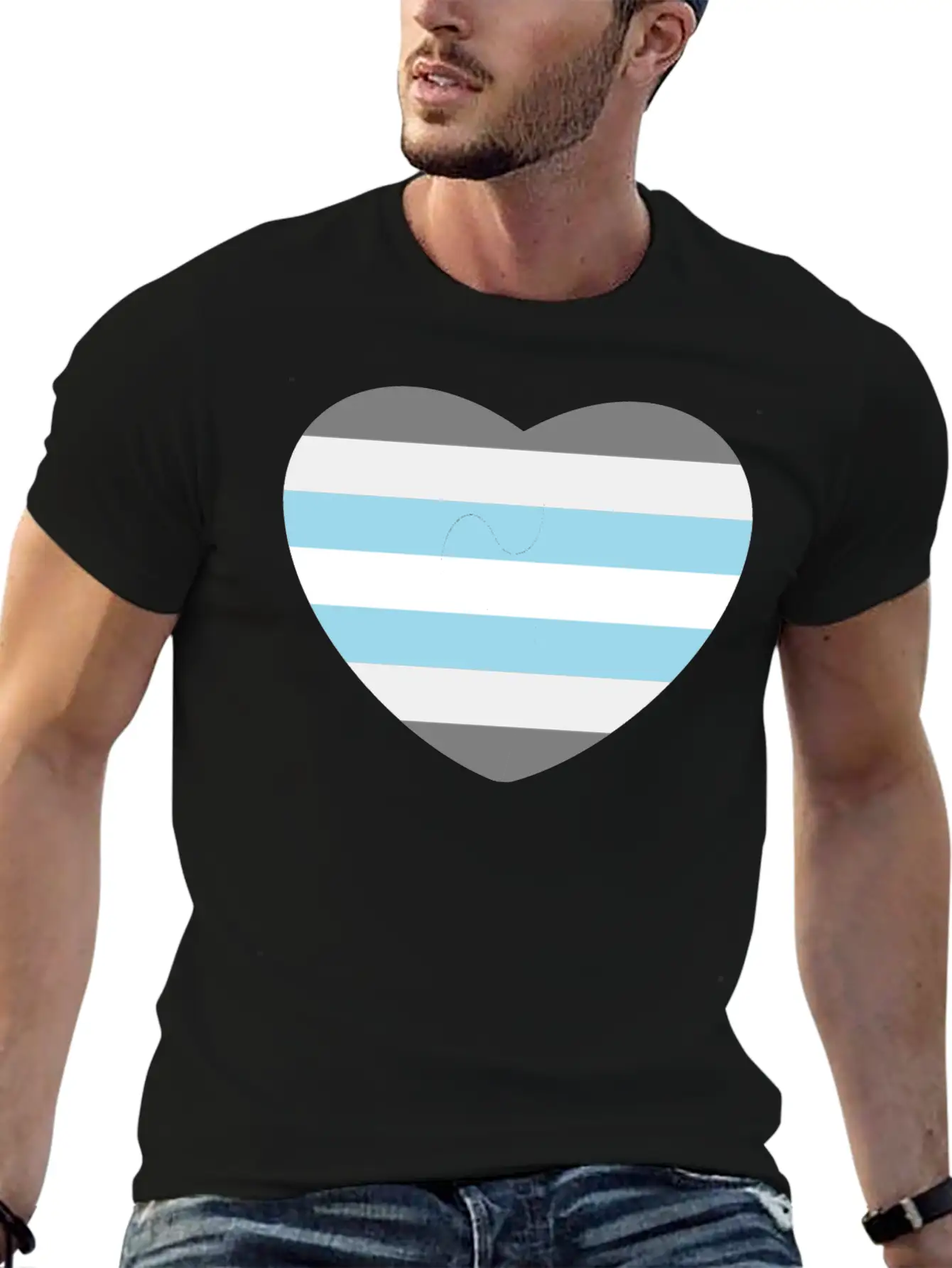 Heart With Demiboy Flag Essential Cotton Tee For Daily Outfits – Unisex Style