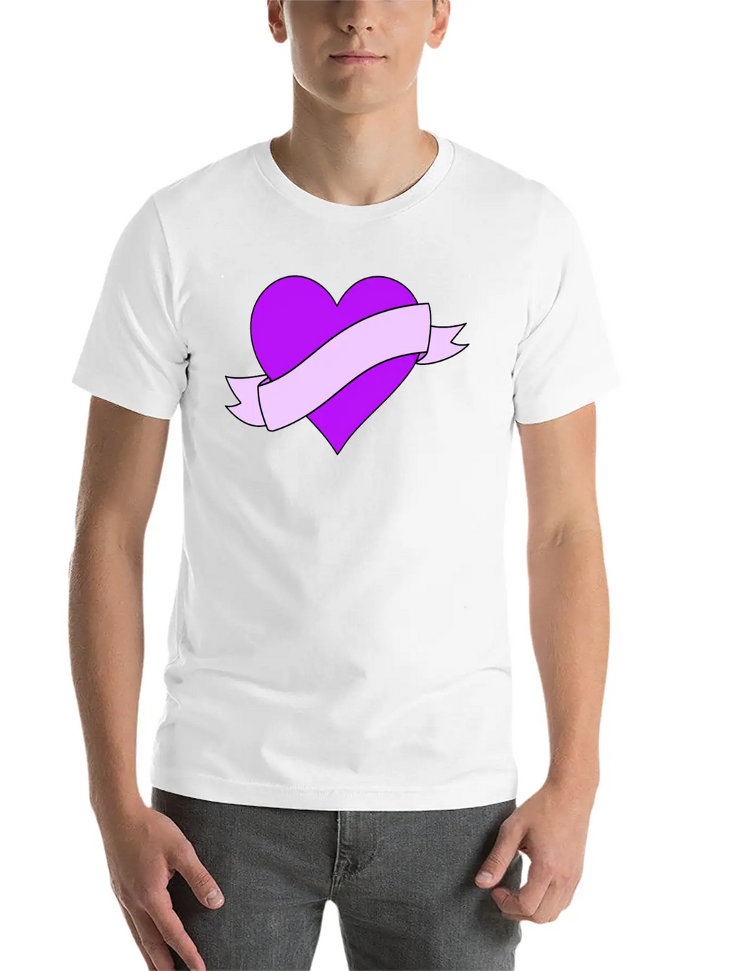 Heart With Ribbon Banner Unisex Casual T-Shirt – Clean Design For Daily Comfort