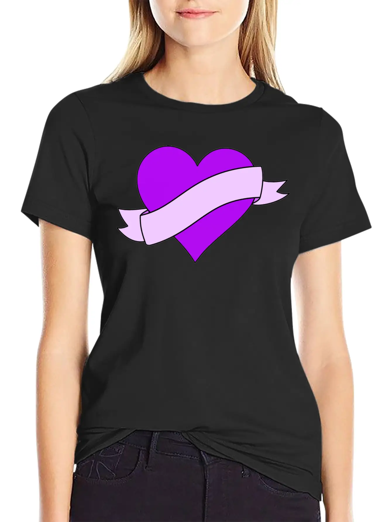Heart With Ribbon Banner Unisex Casual T-Shirt – Clean Design For Daily Comfort