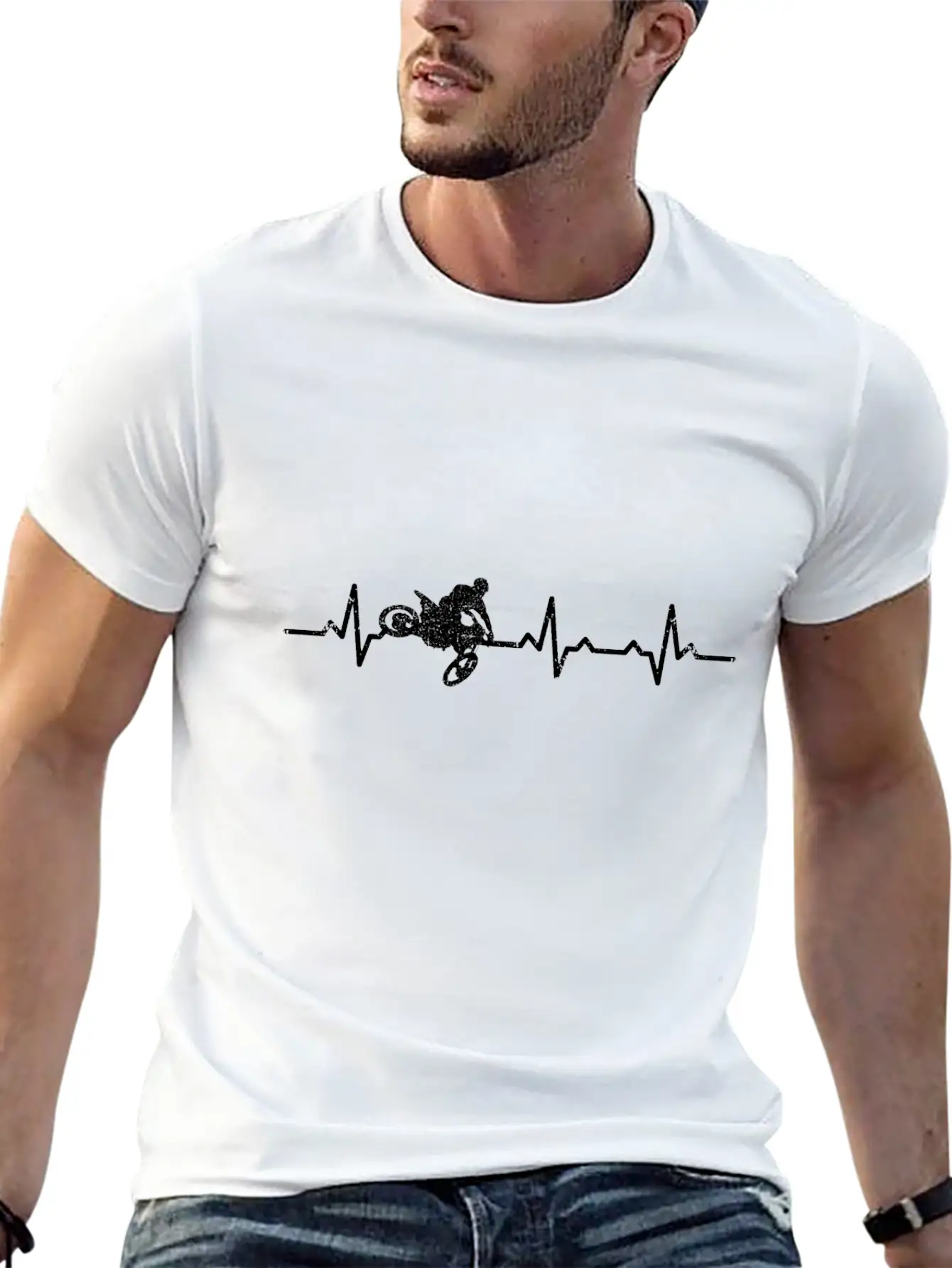 Heartbeats Motor Cross Heart Rate Essential Cotton Tee For Daily Outfits – Unisex Style
