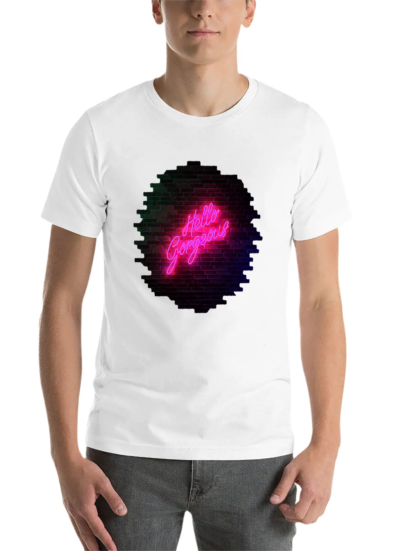 Hello Gorgeous - Neon Sign Classic Cotton Tee – Unisex Comfort For Any Season