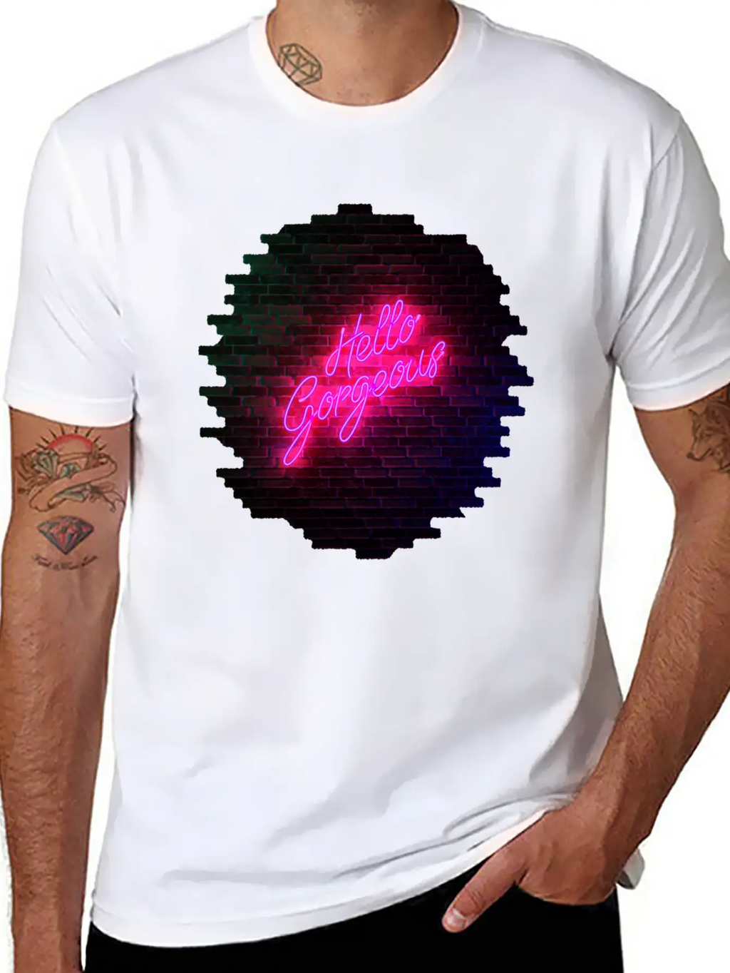 Hello Gorgeous - Neon Sign Classic Cotton Tee – Unisex Comfort For Any Season