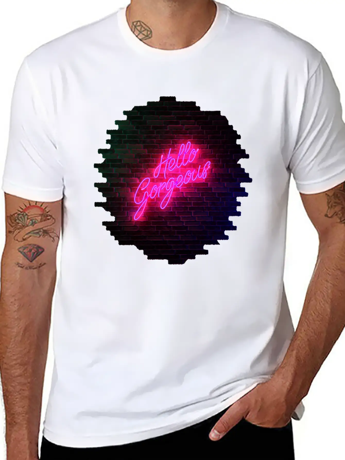 Hello Gorgeous - Neon Sign Classic Cotton Tee – Unisex Comfort For Any Season
