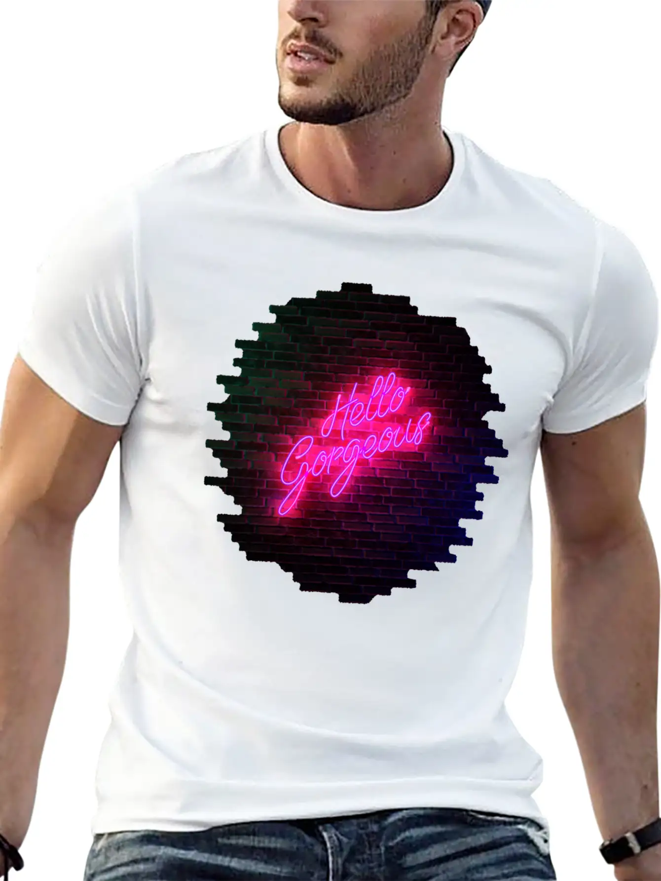 Hello Gorgeous - Neon Sign Classic Cotton Tee – Unisex Comfort For Any Season
