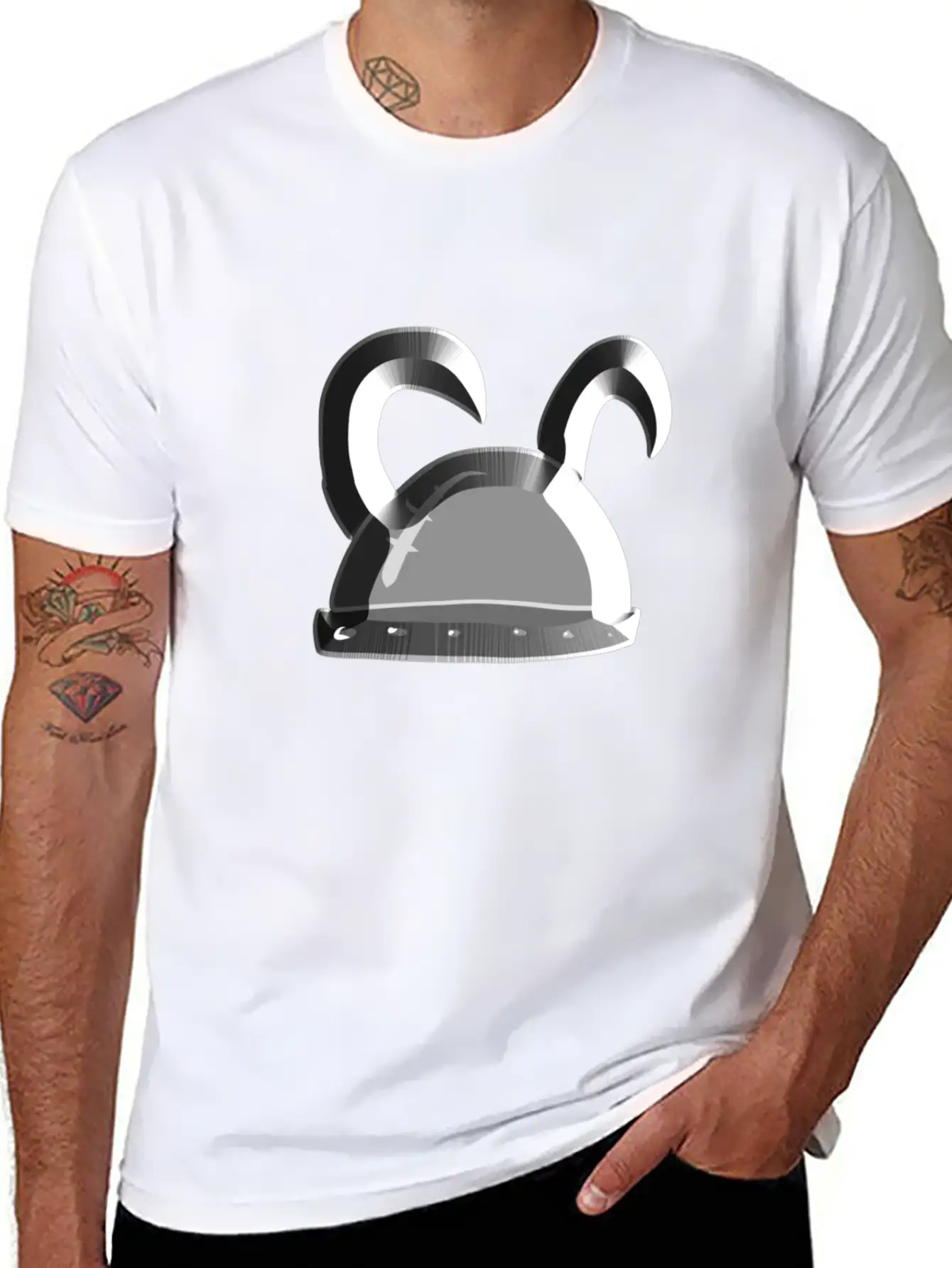 Helmet Metallic Icon Hat Knight Basic Graphic T-Shirt – Daily Comfort In Soft Cotton