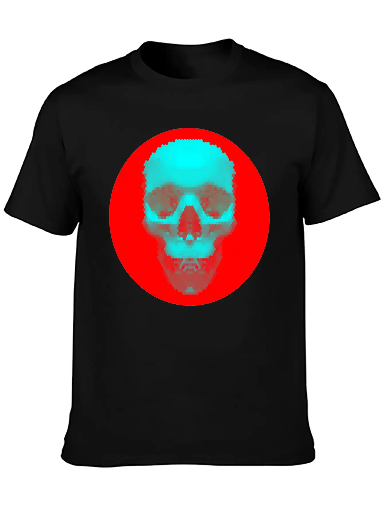 Hexagon Pattern Skull - Blue On Red Timeless Short Sleeve Tee – Comfy And Minimalist Design