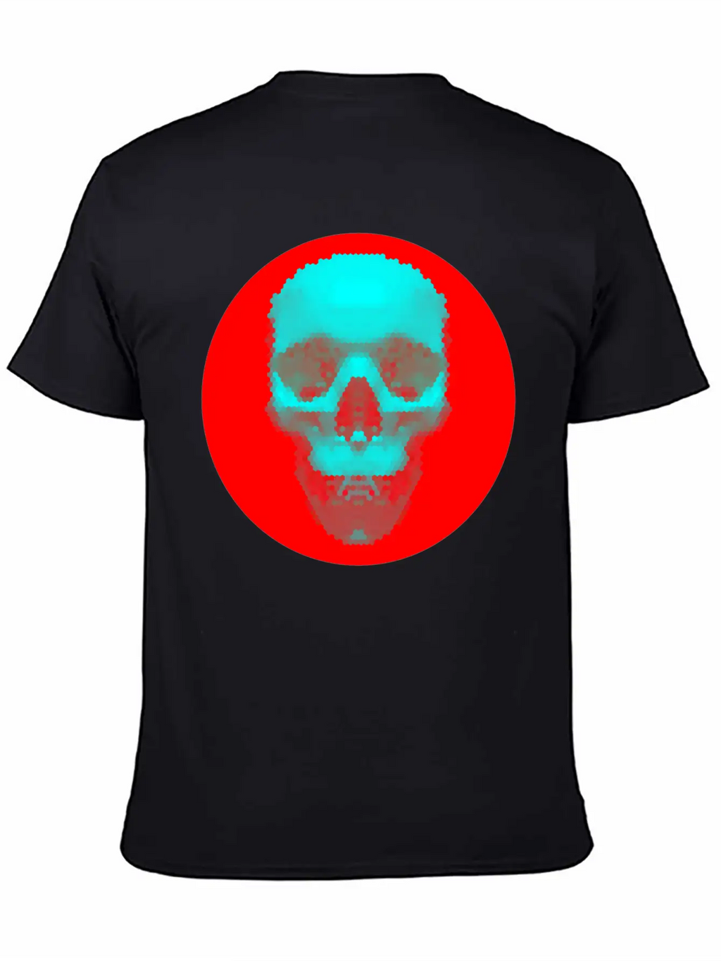 Hexagon Pattern Skull - Blue On Red Timeless Short Sleeve Tee – Comfy And Minimalist Design