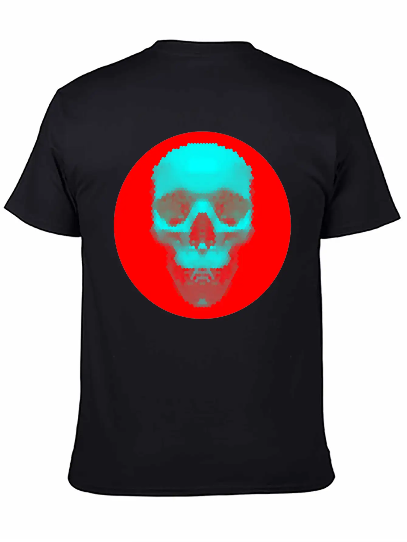Hexagon Pattern Skull - Blue On Red Timeless Short Sleeve Tee – Comfy And Minimalist Design