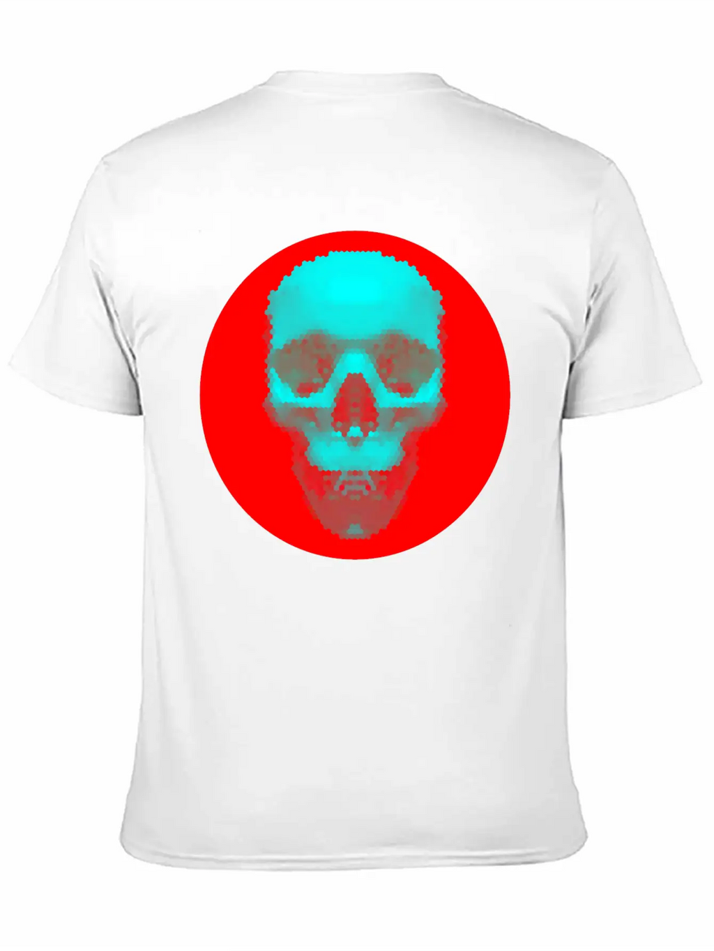 Hexagon Pattern Skull - Blue On Red Timeless Short Sleeve Tee – Comfy And Minimalist Design