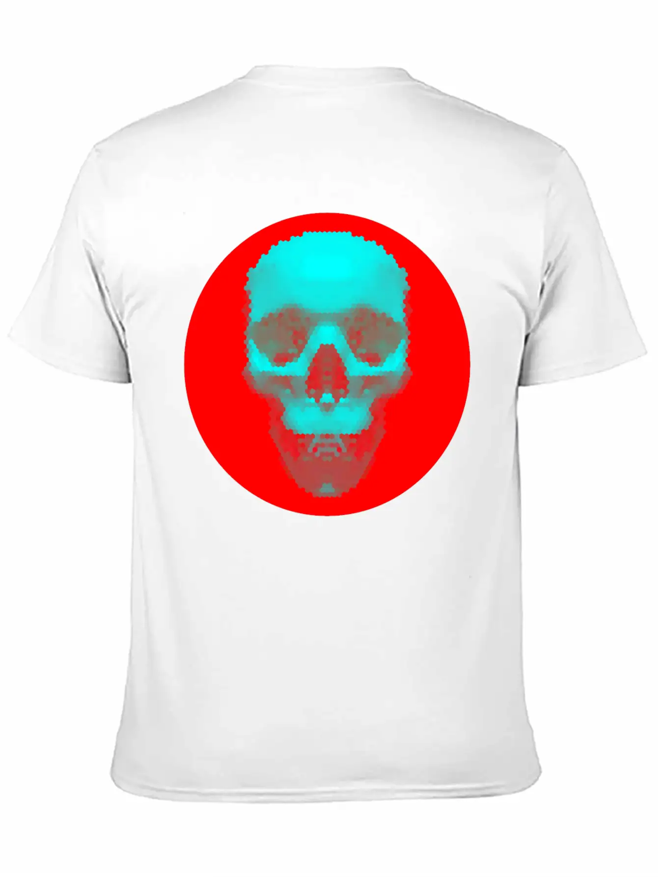 Hexagon Pattern Skull - Blue On Red Timeless Short Sleeve Tee – Comfy And Minimalist Design