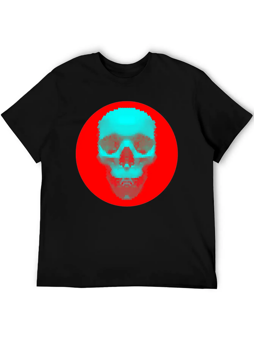 Hexagon Pattern Skull - Blue On Red Timeless Short Sleeve Tee – Comfy And Minimalist Design