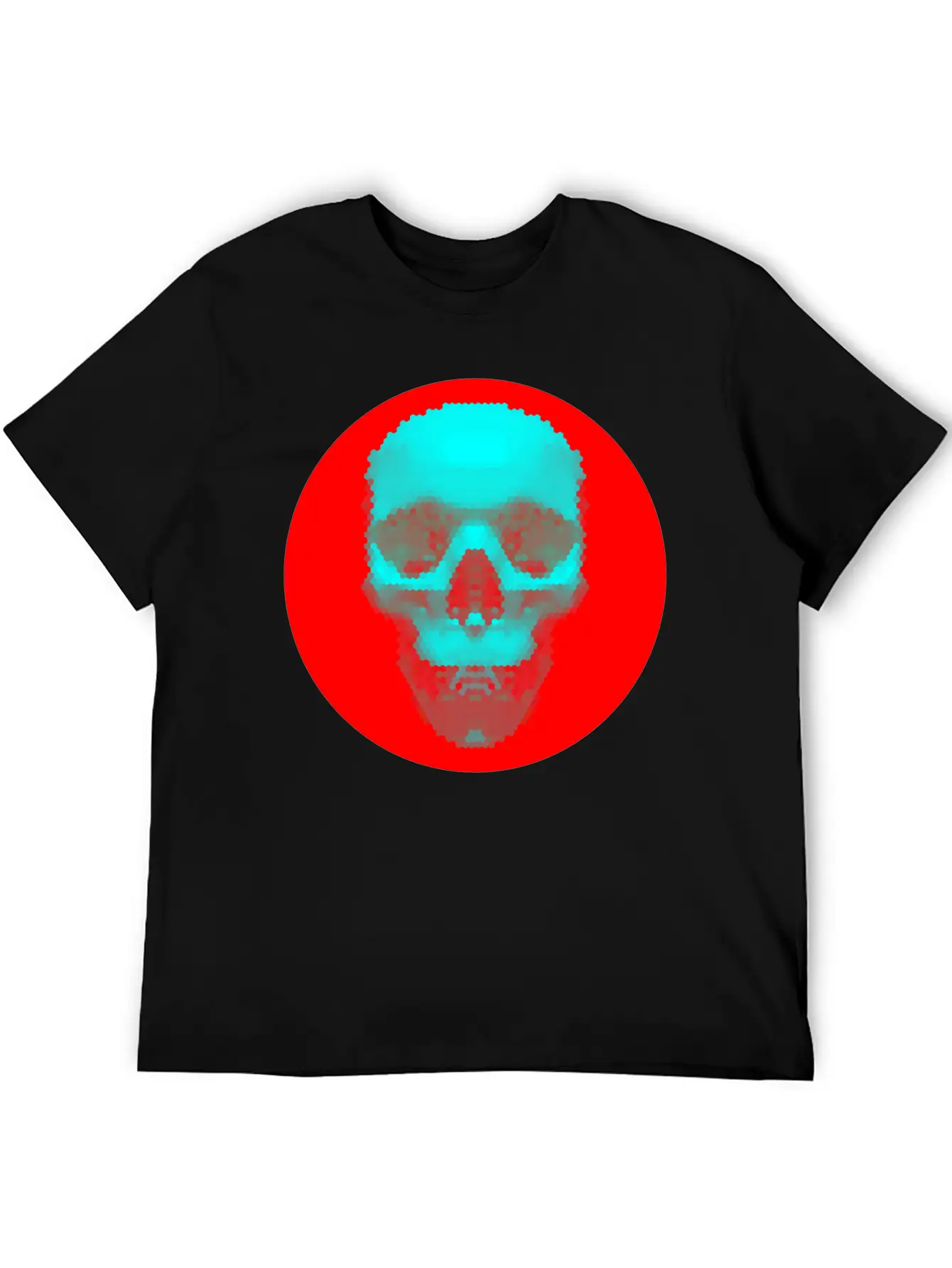 Hexagon Pattern Skull - Blue On Red Timeless Short Sleeve Tee – Comfy And Minimalist Design