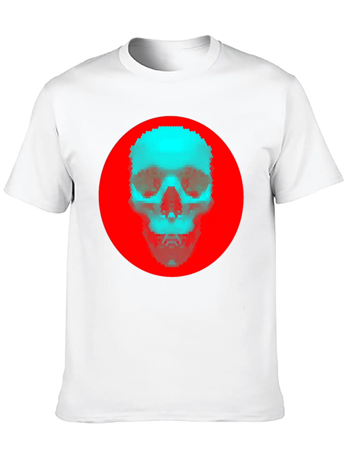Hexagon Pattern Skull - Blue On Red Timeless Short Sleeve Tee – Comfy And Minimalist Design