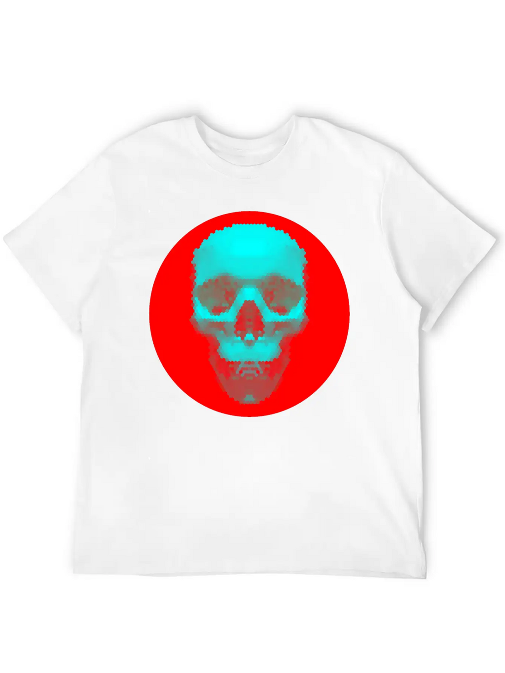 Hexagon Pattern Skull - Blue On Red Timeless Short Sleeve Tee – Comfy And Minimalist Design