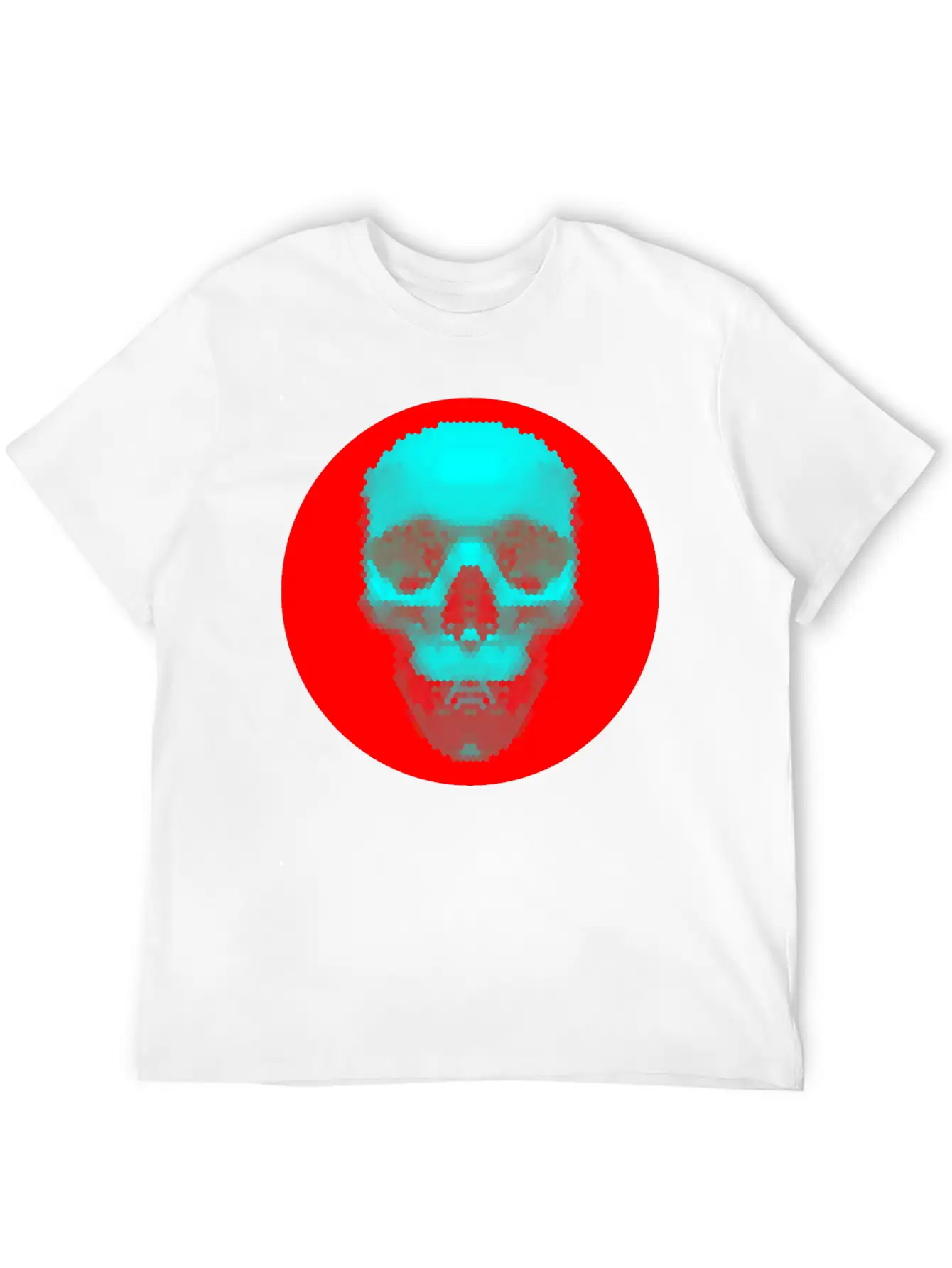 Hexagon Pattern Skull - Blue On Red Timeless Short Sleeve Tee – Comfy And Minimalist Design