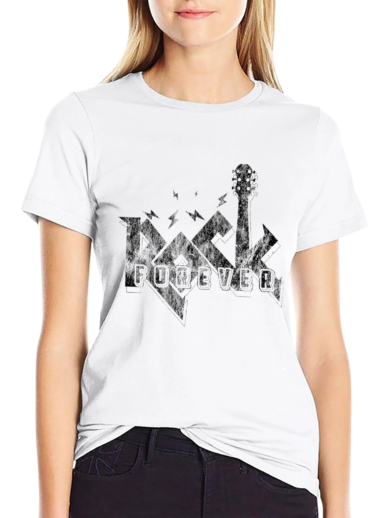 Rock Forever Graphic Print Black T-Shirt