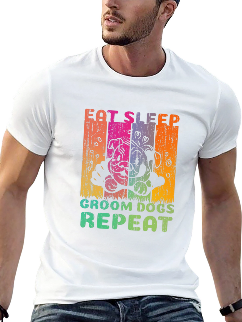 Eat Sleep Groom Dogs Repeat Graphic Tee