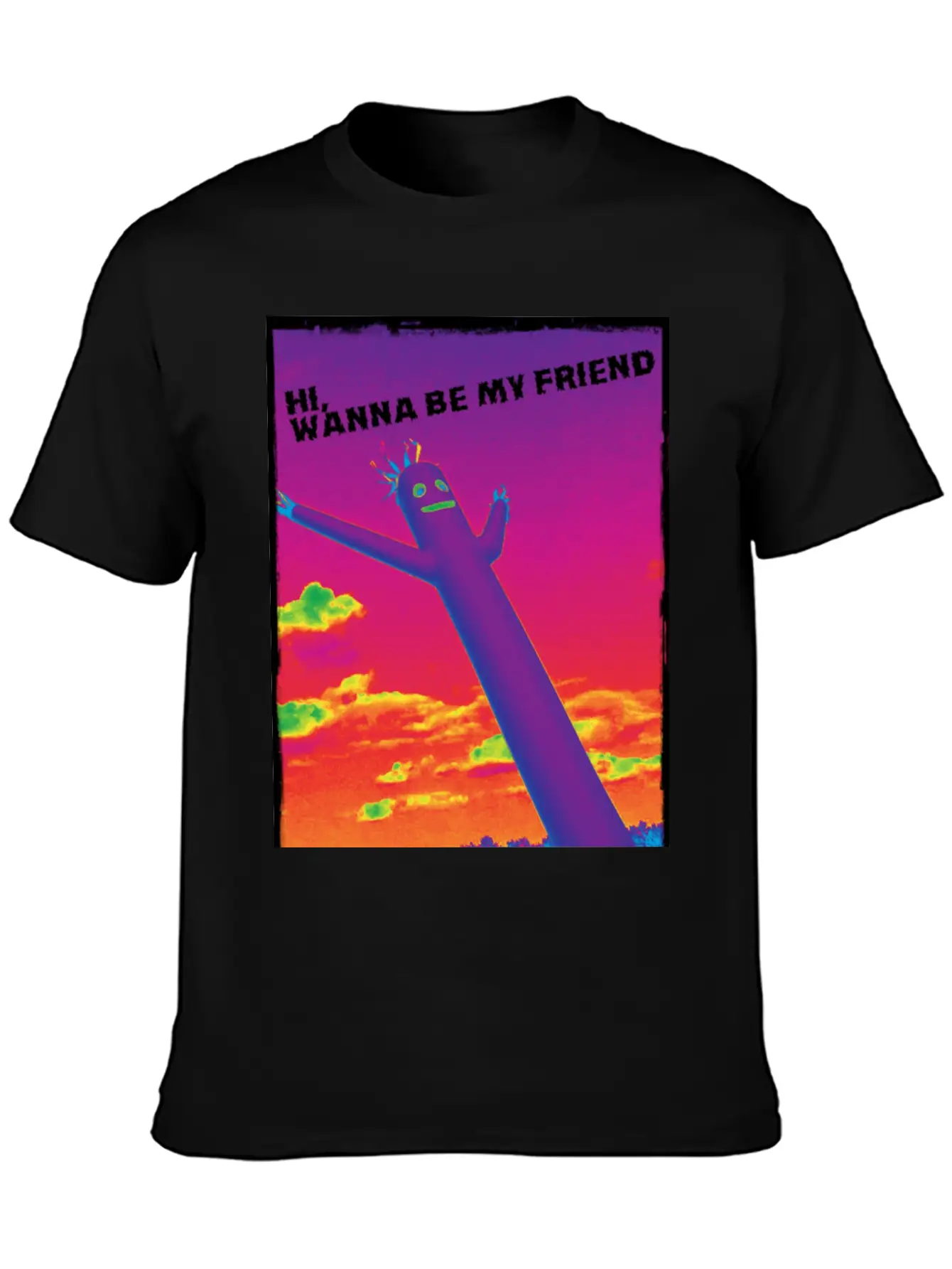 Hi, Wanna Be My Friend(sunrise) Breathable Graphic T-Shirt – Perfect For Casual Days