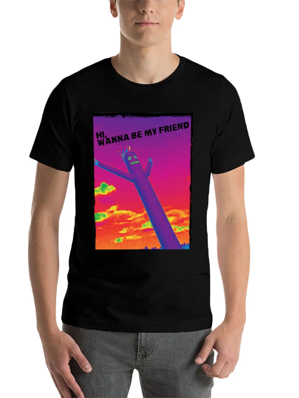 Hi, Wanna Be My Friend(sunrise) Breathable Graphic T-Shirt – Perfect For Casual Days